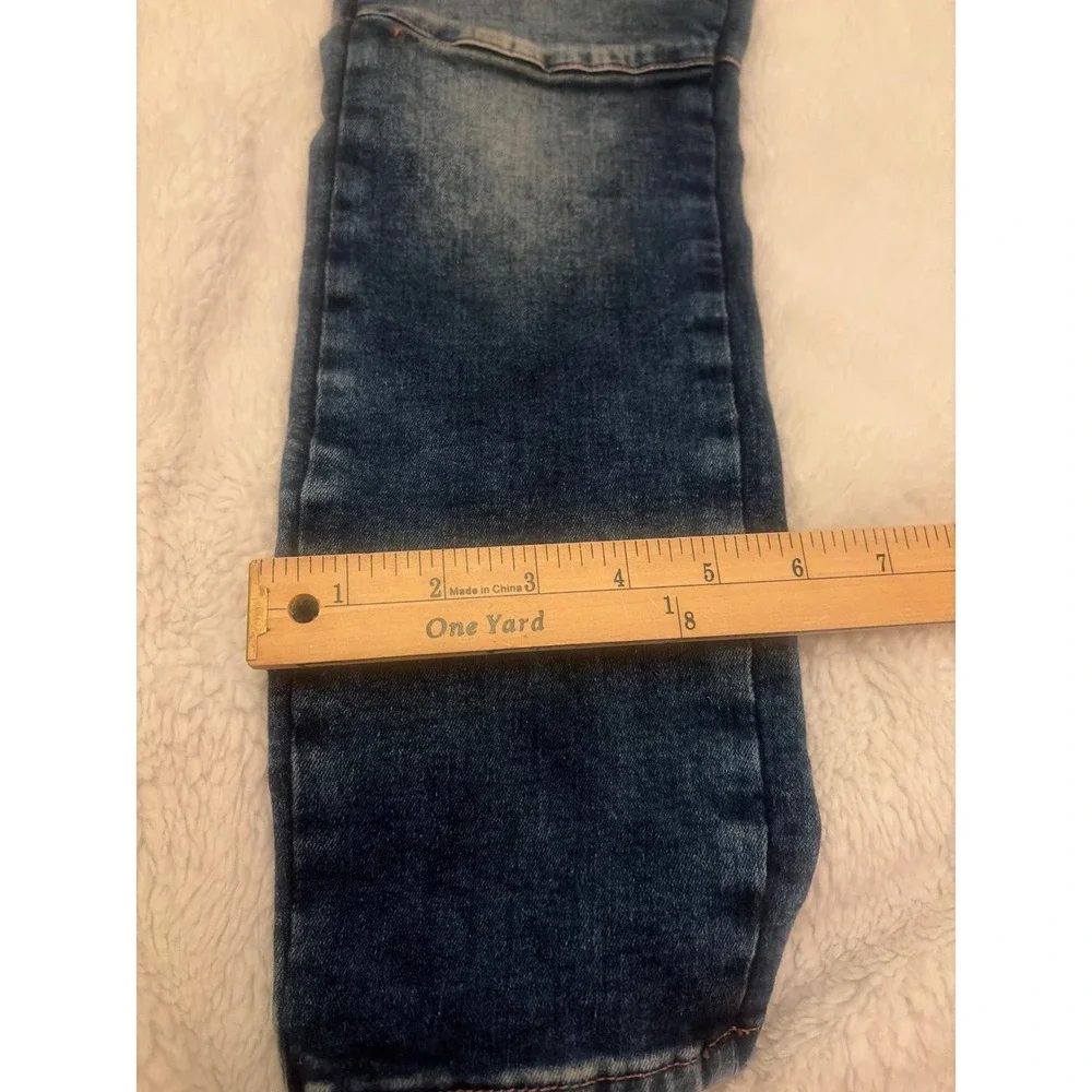 Retro skinny Zara Man Moto Biker Jeans Dark Wash Blue Ribbed Knee Zipper Size 32